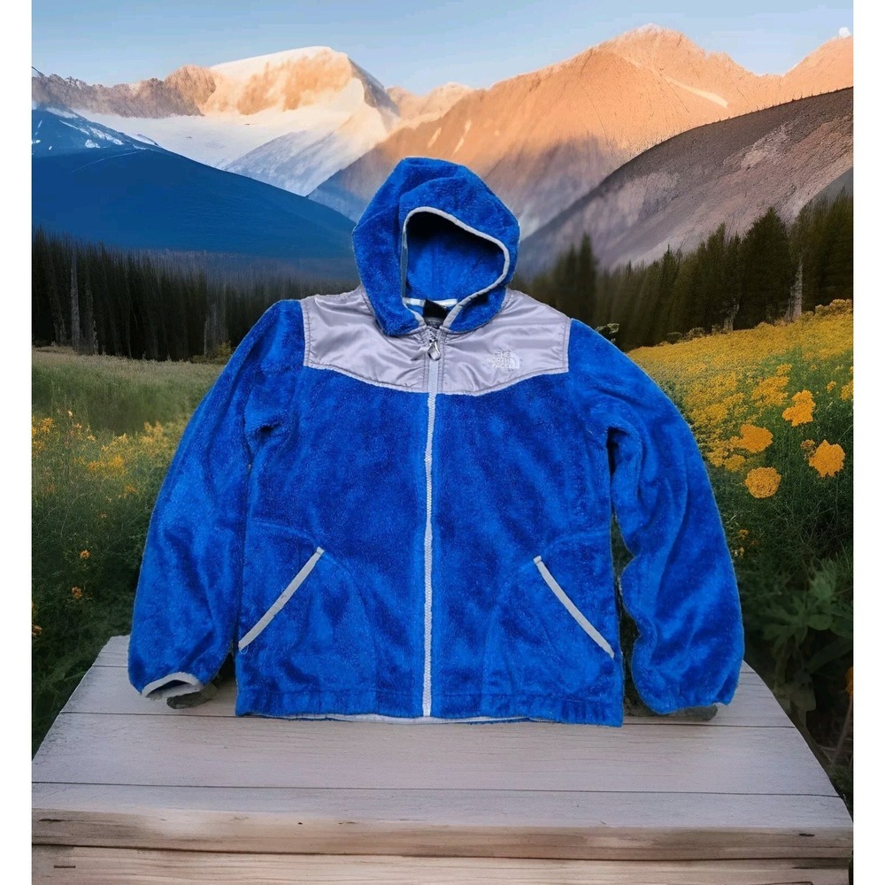 The North Face Osito Fleece Hoodie Girls Large 14/16 Blue Excellent Full Zip